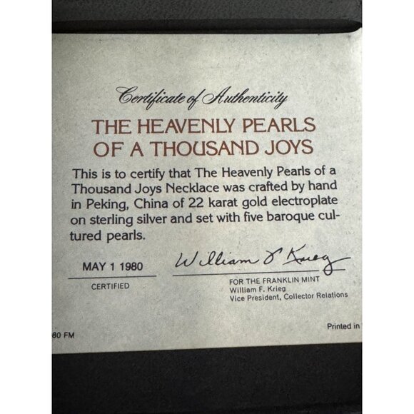 Franklin Mint 22K GEP Sterling Silver Necklace with Baroque Cultured Pearls 17" - Picture 3 of 8